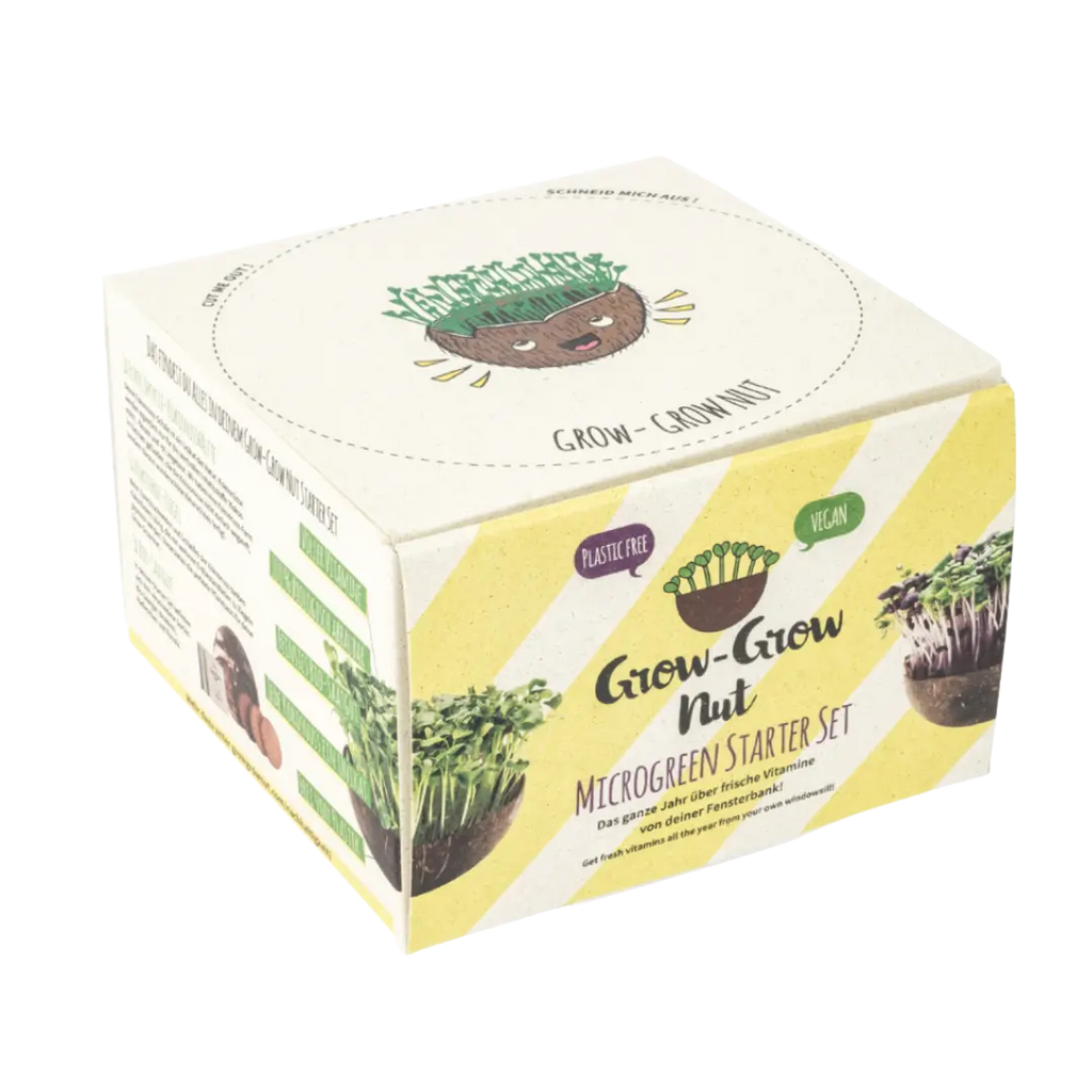 „Grow-Grow Nut“ Starterpaket – Dein plastikfreies Microgreen-Anbau-Set für die Fensterbank