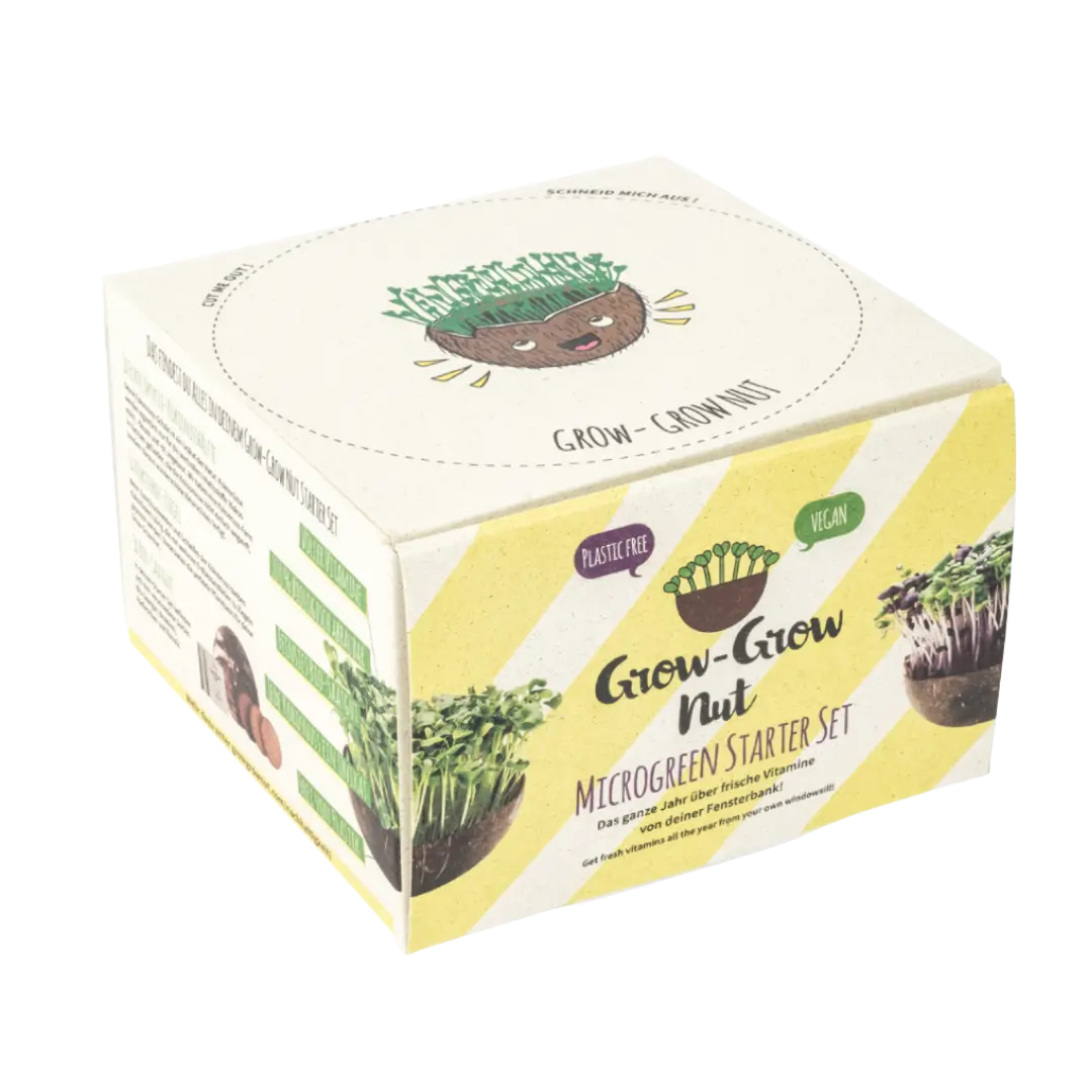„Grow-Grow Nut“ Starterpaket – Dein plastikfreies Microgreen-Anbau-Set für die Fensterbank